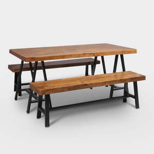 ชุดรับประทานอาหาร6ชิ้นแนวอุตสาหกรรมแบบชนบทพร้อมโต๊ะไม้เนื้อแข็งและม้านั่งที่เข้าคู่กันพร้อมขาโลหะสีดำที่แข็งแรง - Product Image 6