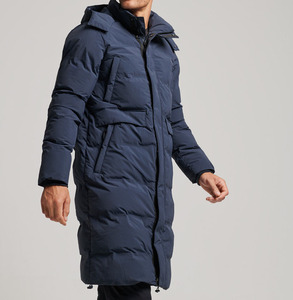 Custom Premium Quality Canvas Winter Puffer <b>Jacket</b> for Men Breathable Windproof <b>Mandarin</b> <b>Collar</b> Hooded Comfortable Cotton Lining - Product Image 1