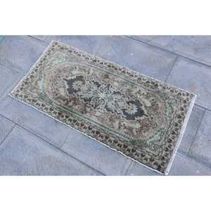 Turkish Vintage Rug 1.7x3.4 ft, <b>Brown</b> Striped <b>Wool</b> Rug - Product Image 2