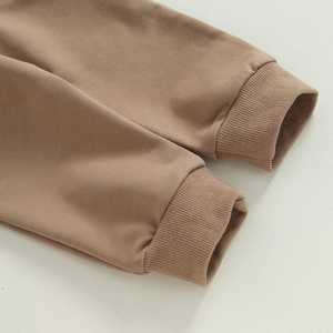 Sudadera con puño rasgado elástico y cuello redondo de alta demanda con conjunto de Pantalón elástico a rayas Chándal de invierno de lana de algodón - Product Image 3