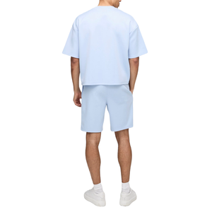 เสื้อยืดและกางเกงขาสั้นชุดเซ็ตฤดูร้อนผ้าฝ้ายคุณภาพสูง 100% สำหรับผู้ชาย สวมใส่สบาย แห้งเร็ว ระบายอากาศได้ดี ไซส์ใหญ่ ซักแบบแอซิดวอช ผ้าไม่ยับ สีพื้น - Product Image 3