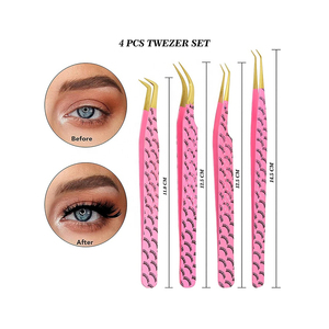 Ensemble de pinces à cils diamantées en acier inoxydable couleur rose Kit complet tout-en-un marque privée pour le toilettage des cils - Product Image 6