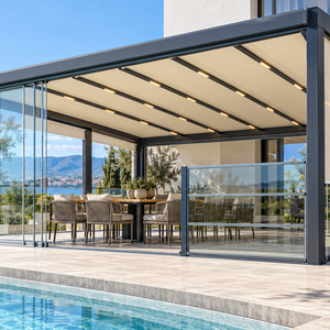 PVC Fabric Pergola Waterproof Outdoor Pergola with Motorized Adjustable Roof Aluminum Alloy Frame <b>for</b> Hotel <b>Garden</b> - Product Image 5
