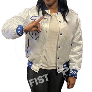 Veste universitaire blanche de sororité avec bordure bleue et logo Zeta brodé sur le devant, style preppy, coupe classique, pour l'automne - Product Image 4