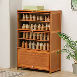 ตู้รองเท้าไม้ไผ่ทันสมัยพร้อมประตูพับได้ไม้ MDF ขยายได้สำหรับการจัดระเบียบทางเข้าบ้านเฟอร์นิเจอร์ห้องนั่งเล่น - Product Image 2