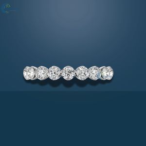 1TCW corte brillante redondo VVS1 moissanita boda banda personalizada media eternidad anillo 14K oro blanco sólido propuesta anillo regalo - Product Image 6