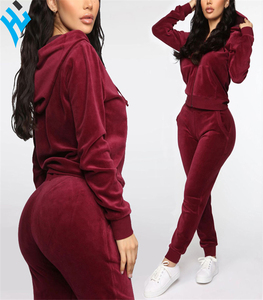 2025 nueva moda Buen Precio de chándal de terciopelo de alta calidad personalizado Slim fit Sudadera con capucha y Jogger tela suave para mujer chándal - Product Image 2