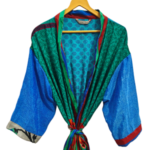 Bata de novia Bata de seda ligera para mujer Ropa de noche Bata larga, Kimono Sari de seda reciclada vintage indio con estampado floral, - Product Image 1