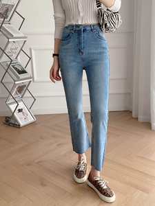 Jean droit délavé et vieilli pour homme, coupe décontractée, coupe lame, en denim, style urbain streetwear, couleur unie, hiver, imprimé 3D - Product Image 5