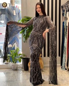 Premium Handcrafted Women's Vintage Straight Satin Dubai Cape Crystal Beads Breathable Knee-Length Evening Party Customized High - Product Image 2