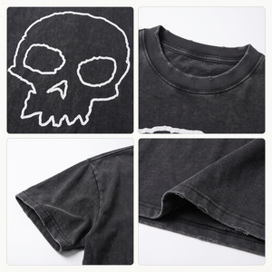 Camiseta Larga de Algodón 100% con Estampado de Calaveras, Estilo Vintage, Lavado Ácido, para Hombre, Ecológica, 240 GSM, con Hombros Caídos - Product Image 4