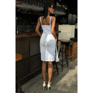 Vestido Mini Belina Hecho a Mano con Adornos de Piedras 2804 con Cintura Natural - Product Image 6