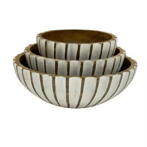 Juego de 3 cuencos decorativos de madera a precio de fábrica, diseño de borde ondulado hecho a mano, cuenco de madera de Mango, juego de cuencos para servir ensalada de frutas - Product Image 4