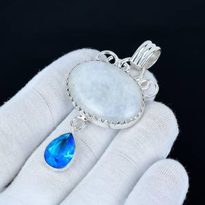 Pendentif en pierre de lune, argent sterling 925 massif, fait à la main, bijoux bohèmes de créateur, pendentif, cadeaux d'anniversaire pour femmes et enfants - Product Image 2