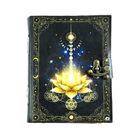 Diario de cuero de loto dorado impreso, libro hecho a mano de Shadows Witchy Grimoire, diario de escritura de tapa dura mágica y cuaderno de hechizos