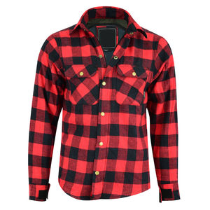 <b>Mens</b> Red Black Plaid <b>Flannel</b> Shirt Casual Kevlar Lining CE Certified Armor Protective Riding <b>Jacket</b> - Product Image 2