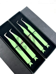 Vente en gros meilleure lance à 90 degrés revêtement en poudre mate menthe face arrière conception de papillon pince à épiler Extension de cils Instrument de beauté - Product Image 5