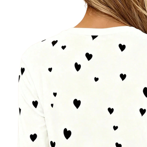 Women's Customized Color Knitted Lined Long Sleeve Heart Print Casual Crew Neck Soft <b>Tops</b> High Quality <b>Silk</b> Screen Printed - Product Image 4