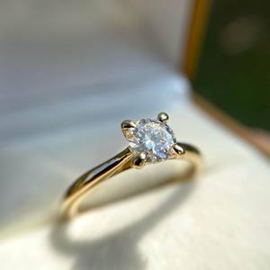 6mm Round Cut Diamond <b>Solitaire</b> Engagement <b>Ring</b> in Sterling <b>Silver</b> 18K Gold Plated Setting | Bridal Wedding Fine Jewelry - Product Image 2