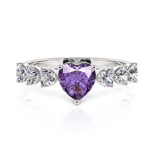 Anillo de Promesa Personalizado Jeulia con Corazón - Plata de Ley con Zirconia de Piedra Natal, Bañado en Rodio, Regalo Geométrico - Product Image 3
