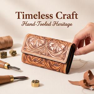 Portefeuille à trois volets en cuir de vachette pleine fleur aimant à rabat finition antique tendance poche latérale arrière ouverte outillage à la main sculpture porte-carte - Product Image 2