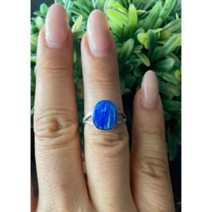 Navajo Handmade <b>Blue</b> <b>Opal</b> Sterling Silver <b>Ring</b> Size 6.5 Vintage Style - Product Image 2