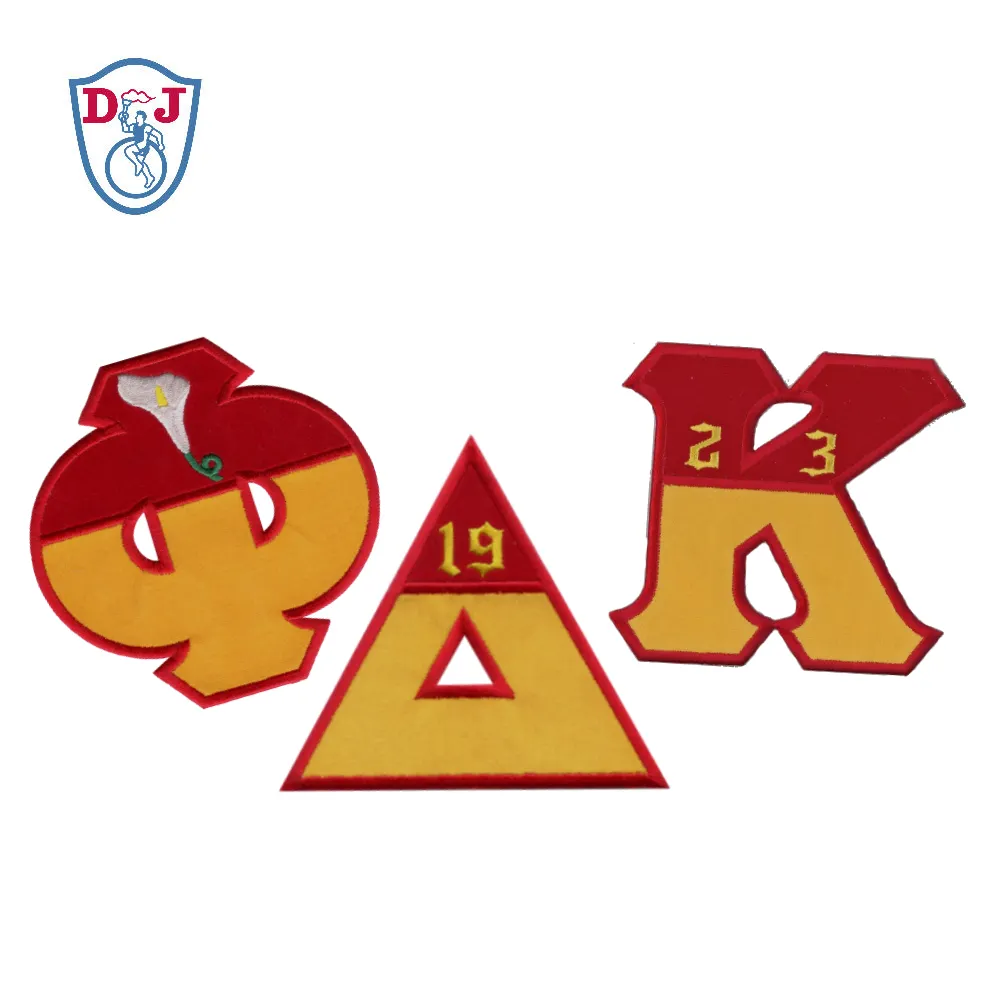 Applique Patch Customized Phi-Delta-Kappa Greek Letter Embroidered Velvet Appliques For Sorority Patches