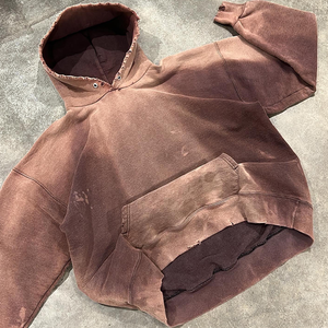 Vêtements de mode vente chaude sweat à capuche personnalisé déchiré Streetwear Style pull en détresse sweats à capuche pour hommes coton polaire lavé à l'acide - Product Image 2