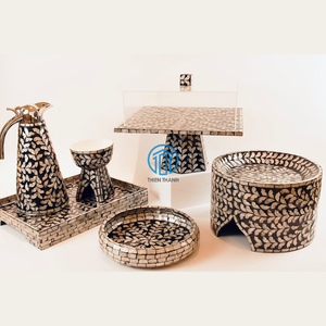 Juego de tarros y bandejas de vidrio con incrustaciones de fregona de lujo para dátiles, aperitivos y uso en la cocina durante el Ramadán en casas de Oriente Medio hechas en Vietnam - Product Image 6