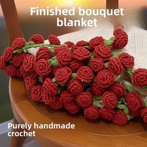Handmade Cotton Crochet Rose Blanket <b>Bouquet</b> Style <b>Artificial</b> Flowers Crochet Blanket for Anniversary Gift - Product Image 5