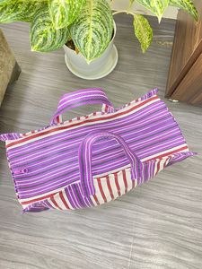 Nylon reciclado tejido PP reutilizable ecológico sostenible bolsas de compras patrón de rayas mango cierre de cremallera India a granel - Product Image 3