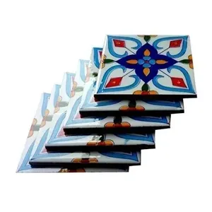 Carreaux de mur en céramique faits à la main design floral 6x6 pouces pierre frittée lot de 6 pour la décoration intérieure - Product Image 1