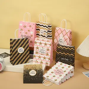 Printing Let's Party Children Paper Birthday Gift Bag Favor Candy Bags Gift Kraft Paper Bag For Kids Birthday Party