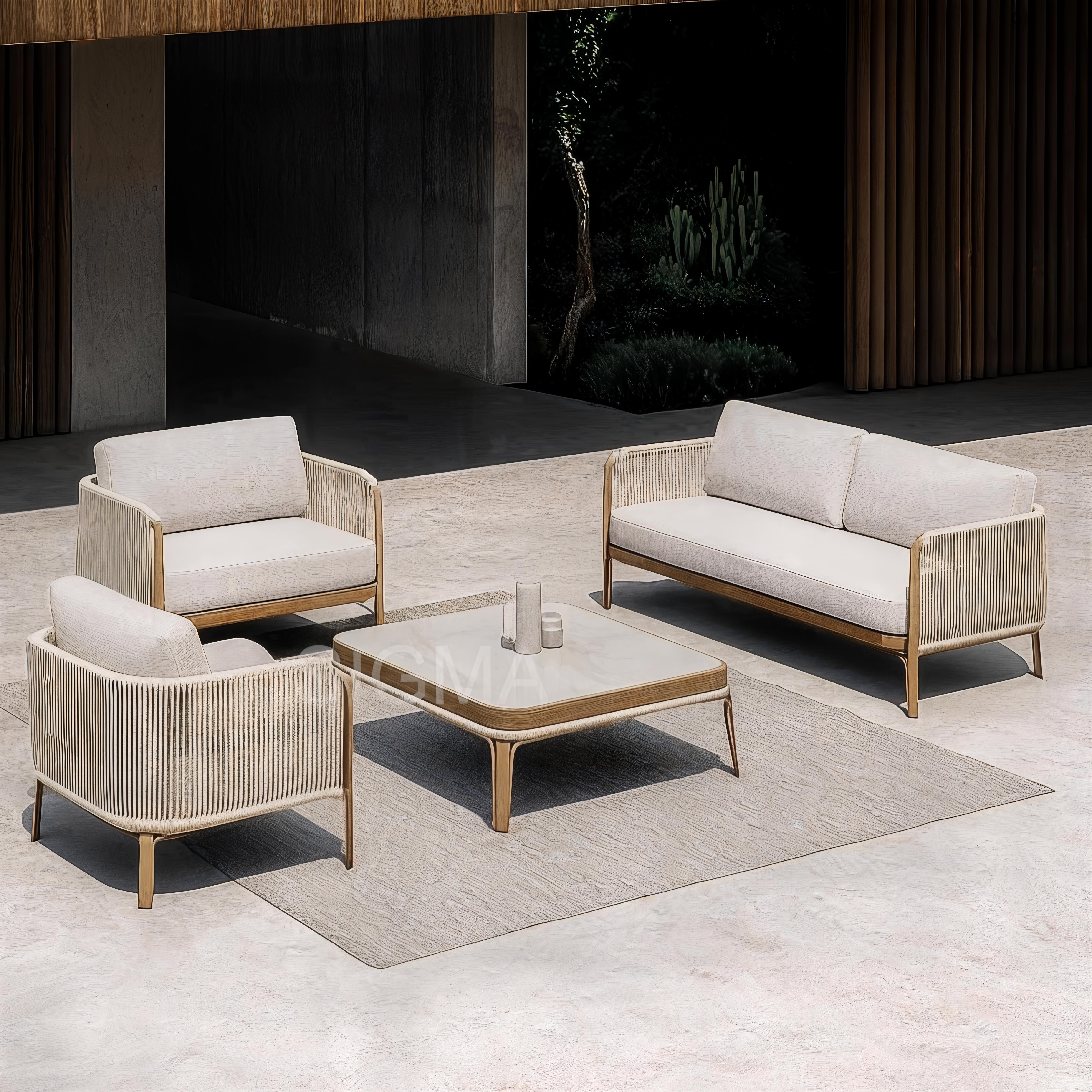 Rope Outdoor furniture set garden sofa set teak wood lounge chair luxury dining table sofa living room furniture dining tables