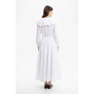 Off-White Poplin <b>Patchwork</b> Pleated <b>Skirt</b> with Embroidered Print - Product Image 4