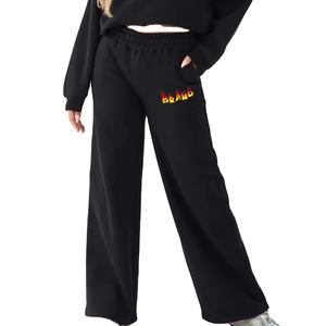 Vente en gros de pantalons de survêtement pour femmes 100% coton 350 GSM vêtements décontractés d'hiver lourds et confortables dentelle plate pour femmes - Product Image 1
