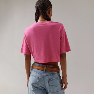 เสื้อยืดครอปผ้าฝ้าย100% สำหรับผู้หญิงเสื้อครอปไหล่แบบหลวมเสื้อครอปติดโลโก้ออกแบบได้ตามต้องการ - Product Image 3