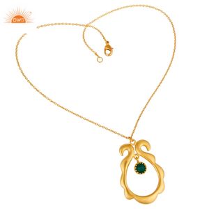 Último diseño hecho a mano 18K chapado en oro verde natural ónix piedra preciosa latón colgante collar Demi joyería fina fabricante - Product Image 3