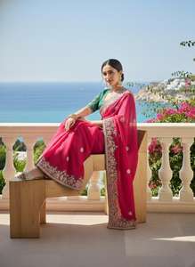 Sari de Seda Chifón Suave Premium para Mujer, con Pallu, Bordado Completo, Borde Butta, Mono Banglory, Trabajo de Bordado Pesado - Product Image 2