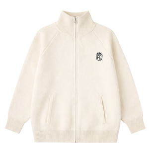 <b>Knitted</b> Zip up Sweater Neutral High Neck Full Zip <b>Cardigan</b> Breathable Soft Warm Long Sleeve Casual Streetwear Top Front Logo - Product Image 1