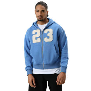 Manufacturer Custom 400gsm Heavyweight <b>Zippered</b> Distressed Embroidery Patch Men's Cotton Blended <b>Hoodie</b> for Winter Season - Product Image 5