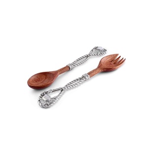 Fourchette en bois cuillère cuisine vaisselle haute qualité 2PC hêtre acier poignée cuillère à salade et fourchette ensemble vente - Product Image 2