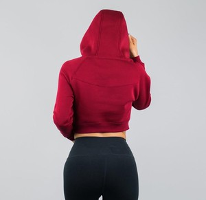 Women's Printed Knitted Acid Wash <b>Crop</b> <b>Top</b> Long Sleeve Hoodie Short Hood 100% Cotton Streetwear Front Logo Position Winter - Product Image 4