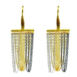 Pendientes largos de Plata de Ley 925 para mujer, cadena única oxidada chapada en oro puro a la moda, regalo de boda - Product Image 1