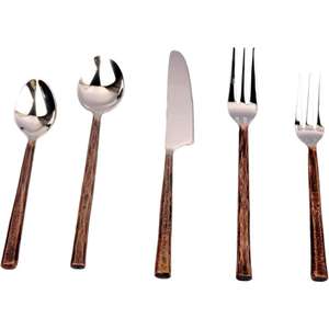 Juego de cubiertos de vajilla de restaurante de acero inoxidable de portabilidad de 5 cubiertos de comida hechos a mano plateados y marrones perfectos para cenar - Product Image 1