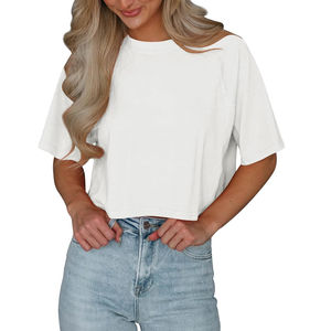 Top corto informal de poliéster/nailon con cuello redondo ecológico de alta calidad para mujer, diseño único, logotipo frontal transpirable - Product Image 4