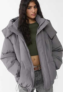 Chaqueta acolchada con capucha de talla grande gris OEM para mujer, chaqueta de burbuja con cremallera completa y chaqueta de invierno transpirable de cuello alto para mujer - Product Image 3