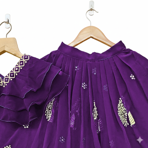 Blusa con Volantes de Moda Shoryam, Lehenga Choli para Niñas, Elegante Bordado Morado, Traje Festivo para Niñas, Ropa Étnica India - Product Image 3