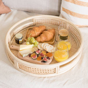 Modern Latest Design Decorative Tray Rattan and Bamboo Wood <b>Coffee</b> <b>Table</b> Decor Food Serving Trays - Product Image 6