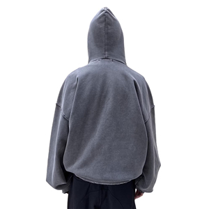 เสื้อฮู้ดดี้โอเวอร์ไซส์สไตล์วินเทจ OEM ผ้าฟลีซสีซีดจาง 100% ผ้าฝ้าย สำหรับฤดูหนาว ล้างสีแบบแอซิดวอช ดีไซน์ขาดๆ ไม่มีเชือกผูก สตรีทแวร์ - Product Image 3